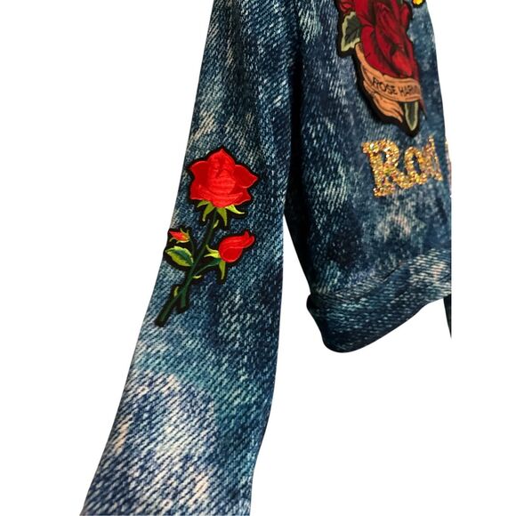 Petit Pois By Vivianna G Women's Applique Embellished Denim Jacket Blue Medium - Picture 8 of 17